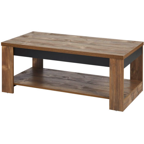 STALONE - Table Basse 2 Plateaux Effet Bois Manguier Foncé et Noir (1/5)