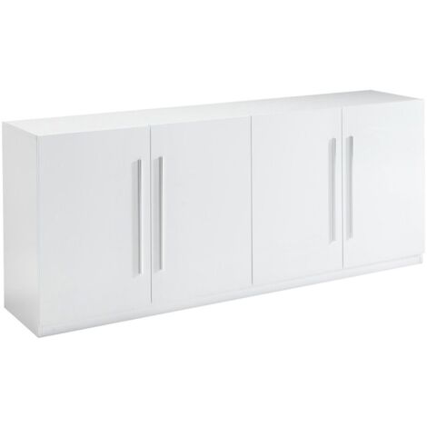 CLARK - Buffet 4 Portes Moderne Laqué Blanc Poignées en Métal (1/3)