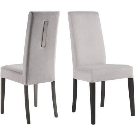 GUEDA - Lot de 2 Chaises Suédine Grise Détail Argenté et Bois Anthracite (1/5)