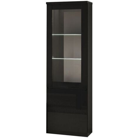 DEYTON - Vitrine Gauche Laquée Noir Brillant avec Leds (1/3)