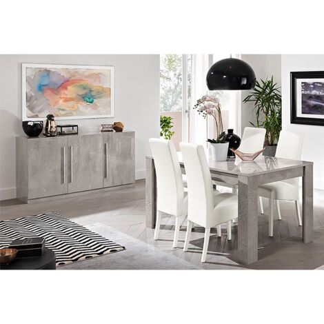 CLARK - Ensemble Séjour Effet Marbre Table 190cm + Buffet 3 Portes (1/4)