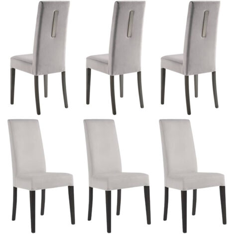 GUEDA - Lot de 6 Chaises Suédine Grise Détail Argenté et Bois Anthracite (1/5)