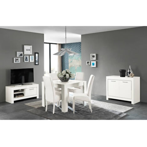 DENAE - Ensemble Salon Séjour Laqué Blanc Brillant Meuble TV + Buffet 2 Portes + Table 100cm (1/5)