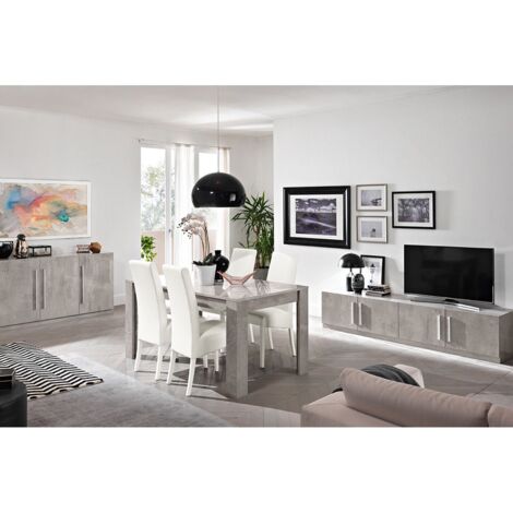 CLARK - Ensemble Salon Séjour Effet Marbre Meuble TV + Buffet + Table 160cm (1/5)