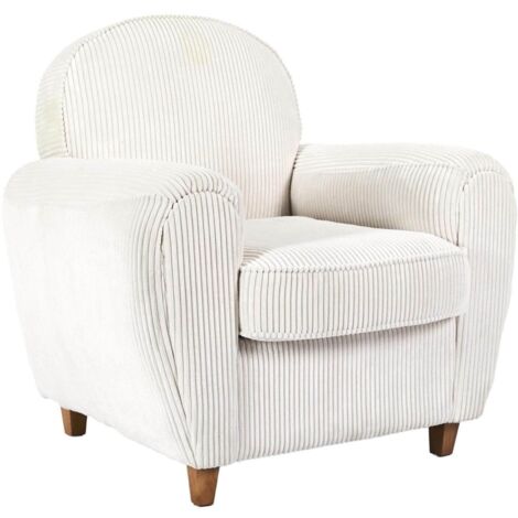 Altobuy – Fauteuil club velours côtelé beige – Confort rétro – Structure en bois massif – Dimensions 89 x 84 x H82cm – Hauteur d'assise 43cm (1/5)