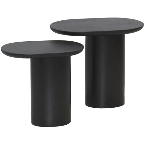 STELIAN - Lot de 2 Tables Basses Plateaux en Manguier teinté Noir Pieds Métal Noir (1/3)