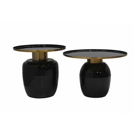 SIBYLLE - Lot de 2 Tables Basses en Acier Emaillé Noir et Doré (1/3)