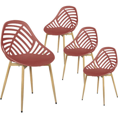 Altobuy – Lot de 4 chaises de jardin en plastique ajouré terracotta – Pieds métal – Hauteur d'assise 45 cm – Dimensions 52,3 x 53,3 x H83,4 cm (1/5)