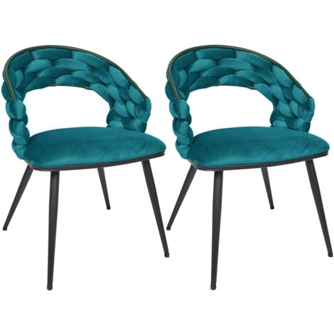 OSCAR - Lot de 2 Chaises en Velours Bleu Canard Pieds Métal Noir (1/5)
