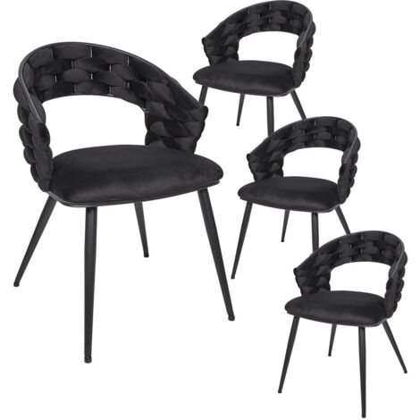 OSCAR - Lot de 4 Chaises en Velours Noir Pieds Métal Noir (1/5)