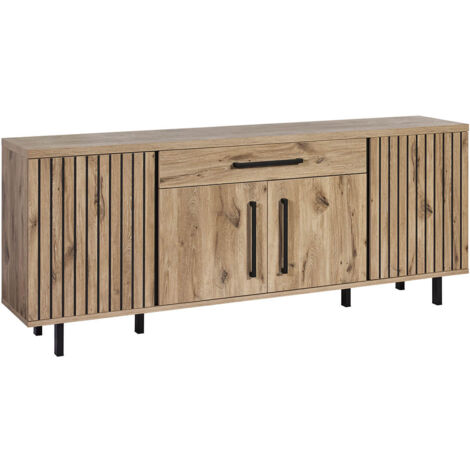 ROMY - Buffet 4 Portes 1 Tiroir Aspect Bois Finition Canyon Oak Effet Tasseaux (1/5)