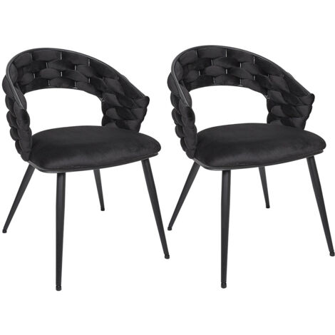 OSCAR - Lot de 2 Chaises en Velours Noir Pieds Métal Noir (1/5)
