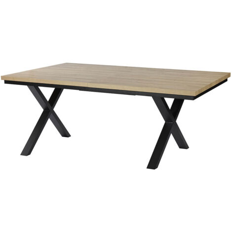 FRANK - Table Allongeable 190/250 Aspect Bois Chêne Clair Piètement Métal X (1/4)