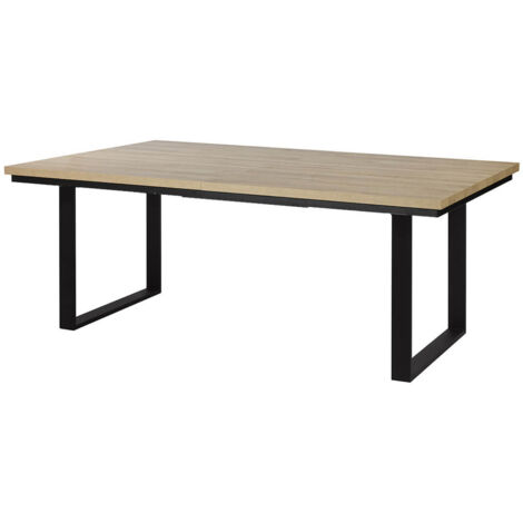 FRANK - Table Allongeable 190/250 Aspect Bois Chêne Clair Piètement Métal U (1/4)