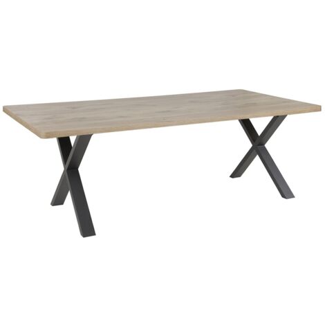 CANYON - Table Repas Coins Arrondis 200cm Aspect Bois Piètement X Métal Noir (1/2)