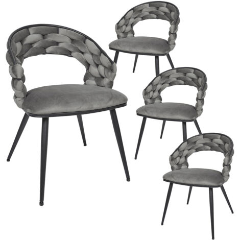 OSCAR - Lot de 4 Chaises en Velours Gris Pieds Métal Noir (1/5)
