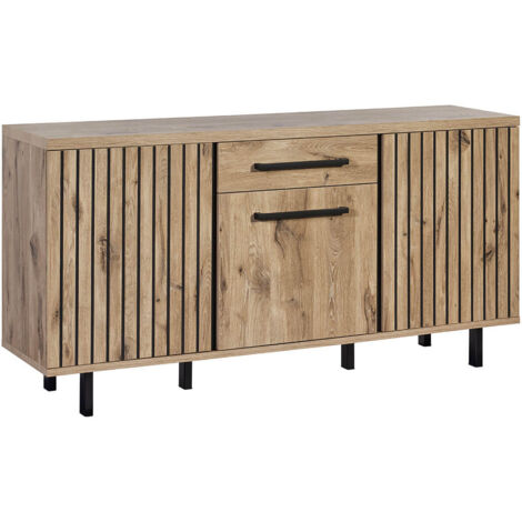 ROMY - Buffet 3 Portes 1 Tiroir Aspect Bois Finition Canyon Oak Effet Tasseaux (1/5)