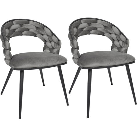OSCAR - Lot de 2 Chaises en Velours Gris Pieds Métal Noir (1/5)