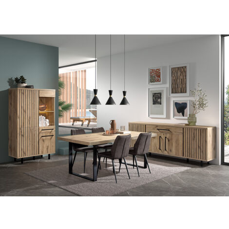 ROMY - ROMY - Séjour Complet avec Table 230cm Aspect Bois Finition Canyon Oak