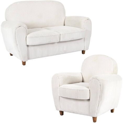 GANDY - Ensemble Fauteuil et Canapé Club 2 Places Tissu Velours Côtelé Beige (1/5)