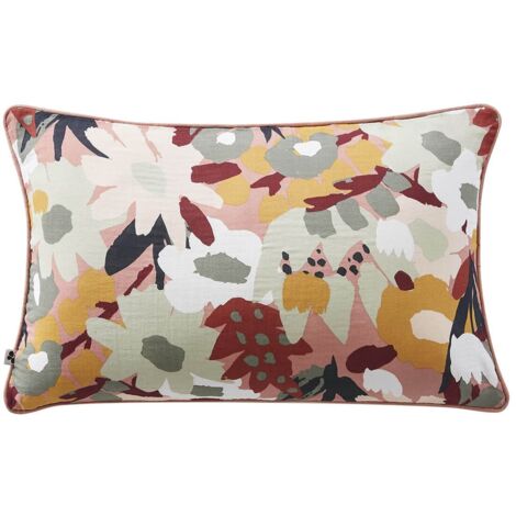 SARAH - Coussin Déhoussable 40x60cm Gaze de Coton Imprimé Rose Imprimé Floral (1/2)
