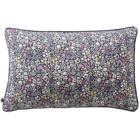 SOIZIC - Coussin Déhoussable 40x60cm Gaze de Coton Imprimé Bleu-Violet Imprimé Fleurs (1/2)