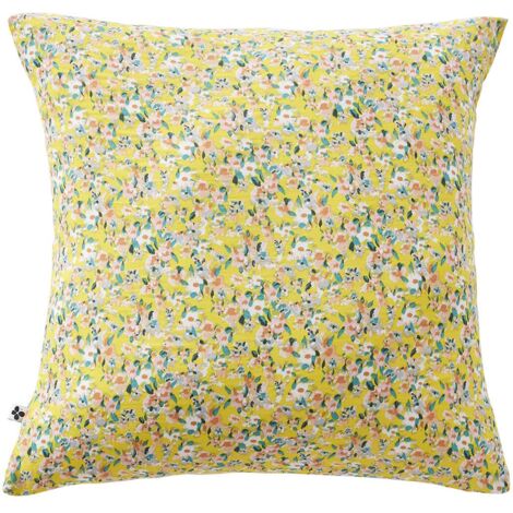 SIMONE - Taie d'Oreiller 60x60cm Gaze de Coton Jaune Imprimé Floral (1/2)