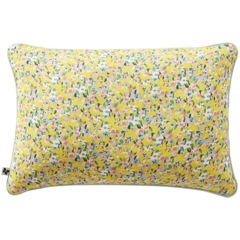SIMONE - Coussin Déhoussable 40x60cm Gaze de Coton Jaune Imprimé Floral (1/2)