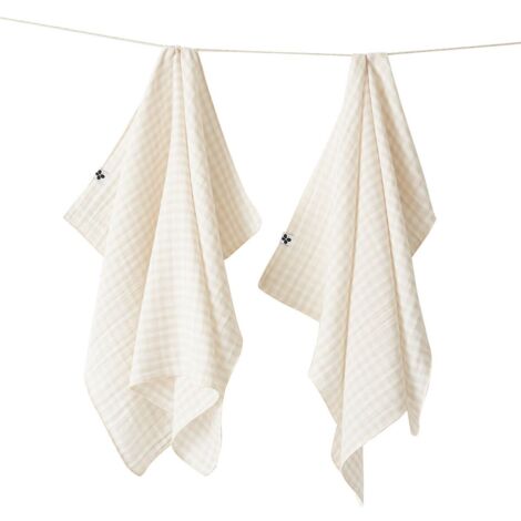 JOEL - Lot de 2 Essuie-mains 50x70cm Gaze de Coton Vichy Coloris Pampa (1/5)