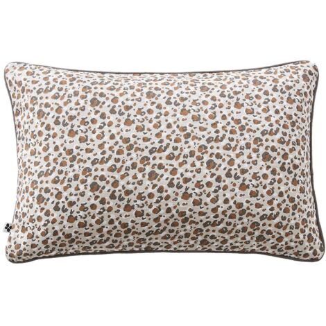 SOLENE - Coussin Déhoussable 40x60cm Gaze de Coton Imprimé Tâcheté Brun (1/2)