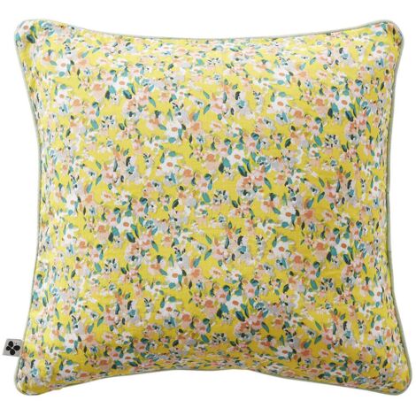 SIMONE - Coussin Déhoussable 45x45cm Gaze de Coton Jaune Imprimé Floral (1/2)