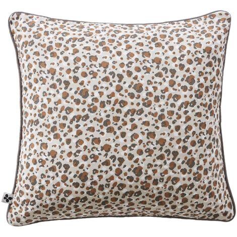 SOLENE - Coussin Déhoussable 45x45cm Gaze de Coton Imprimé Tâcheté Brun (1/2)