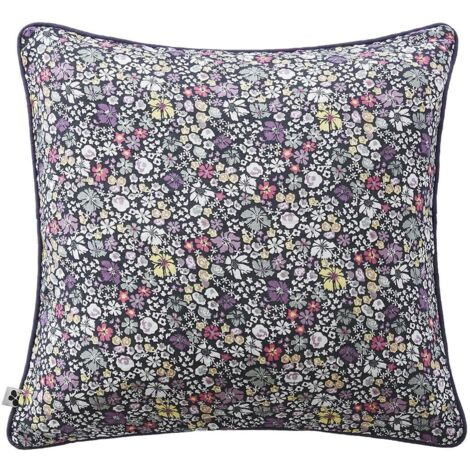 SOIZIC - Coussin Déhoussable 45x45cm Gaze de Coton Imprimé Bleu-Violet Imprimé Fleurs (1/2)