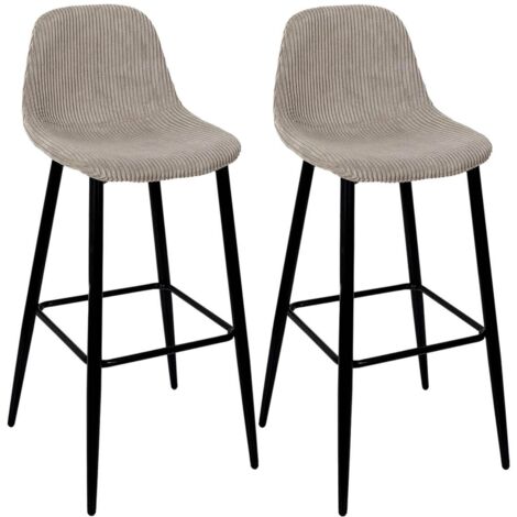 Altobuy – Lot de 2 tabourets de bar en velours côtelé taupe – Hauteur d'assise 70,5 cm – Structure MDF et pieds métal noir – Design scandinave (1/5)