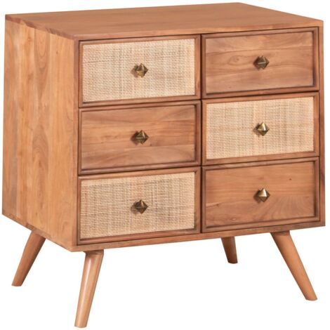 KESIAH - Commode 3 tiroirs en acacia finition teinté teck avec plaquage cannage (1/5)