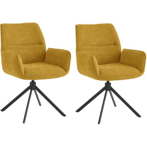 CARLOTTA - Lot de 2 Fauteuils de table Pivotants Tissu Coloris Jaune (1/5)