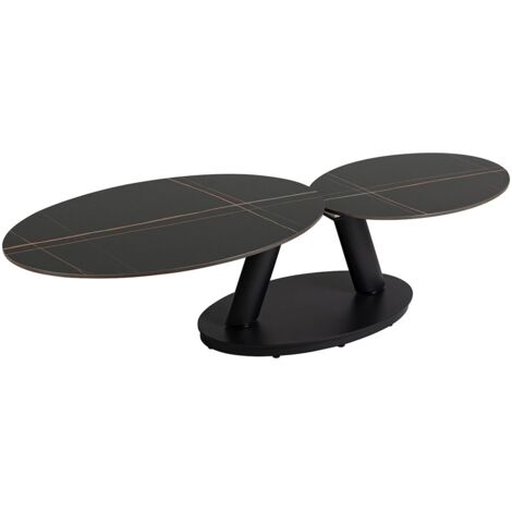 YSALINE - Table Basse Plateaux Céramique Effet Marbré Noir Amovible (1/2)