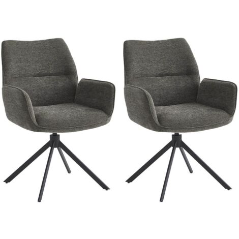 CARLOTTA - Lot de 2 Fauteuils de table Pivotants Tissu Coloris Gris Anthracite (1/5)