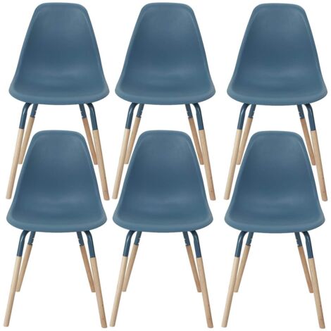 FLUK - Lot de 6 Chaises Polypropylène Bleu et Bois (1/5)
