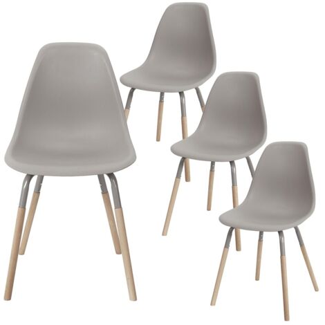 FLUK - Lot de 4 Chaises Polypropylène Taupe et Bois (1/5)