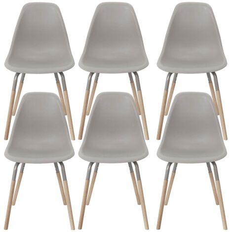 FLUK - Lot de 6 Chaises Polypropylène Taupe et Bois (1/5)