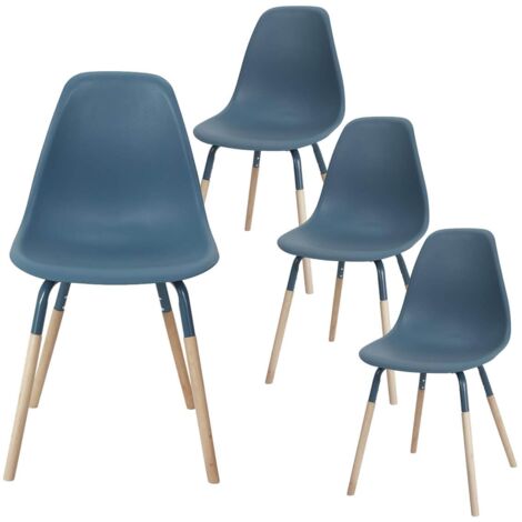 FLUK - Lot de 4 Chaises Polypropylène Bleu et Bois (1/5)