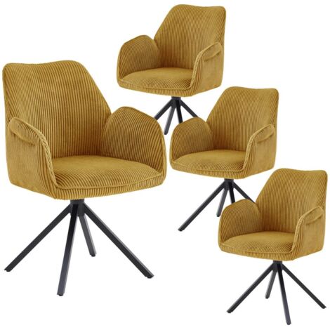 DELIA - Lot de 4 Fauteuils de table Pivotants Tissu Velours Côtelé Jaune (1/5)
