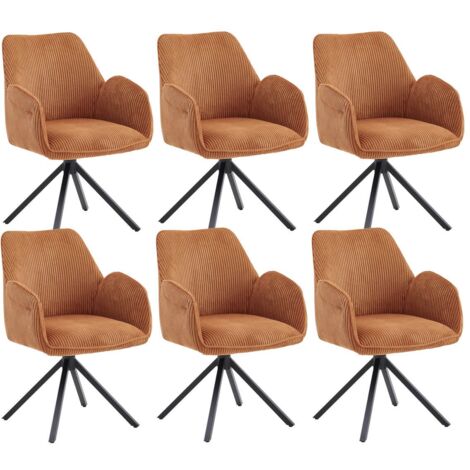 DELIA - Lot de 6 Fauteuils de table Pivotants Tissu Velours Côtelé Terracotta (1/5)