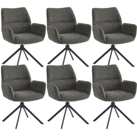 CARLOTTA - Lot de 6 Fauteuils de table Pivotants Tissu Coloris Gris Anthracite (1/5)
