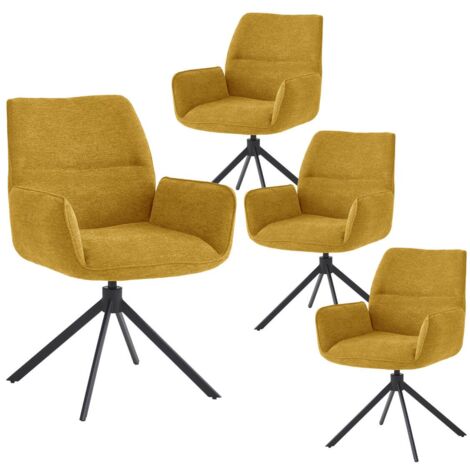 CARLOTTA - Lot de 4 Fauteuils de table Pivotants Tissu Coloris Jaune (1/5)