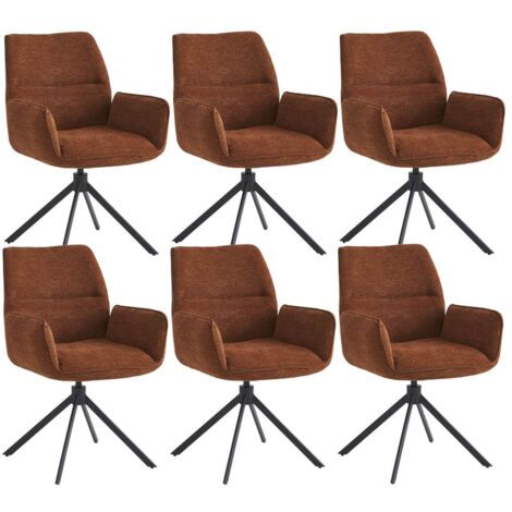 CARLOTTA - Lot de 6 Fauteuils de table Pivotants Tissu Coloris Terracotta (1/5)