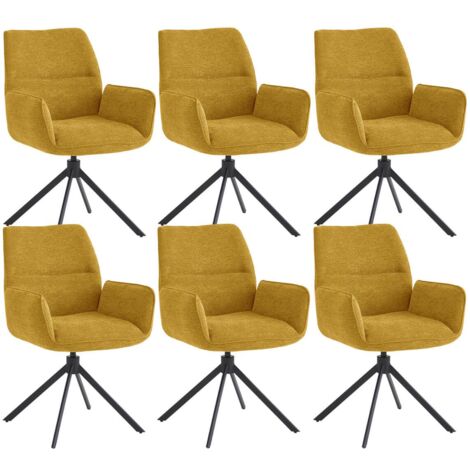 CARLOTTA - Lot de 6 Fauteuils de table Pivotants Tissu Coloris Jaune (1/5)