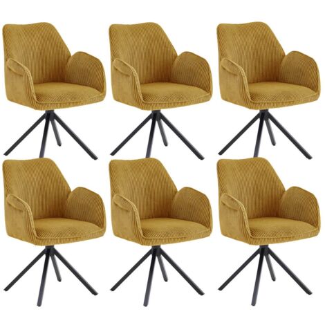 DELIA - Lot de 6 Fauteuils de table Pivotants Tissu Velours Côtelé Jaune (1/5)