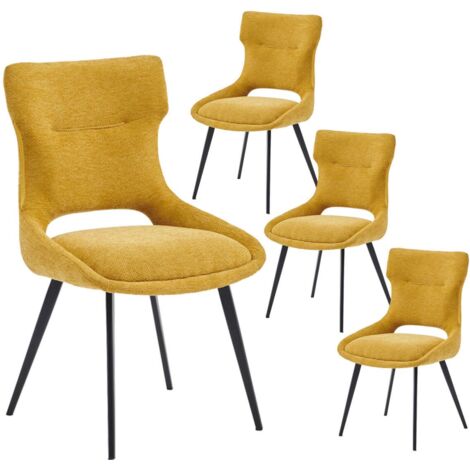 AMANDA - Lot de 4 Chaises Tissu Coloris Jaune (1/5)